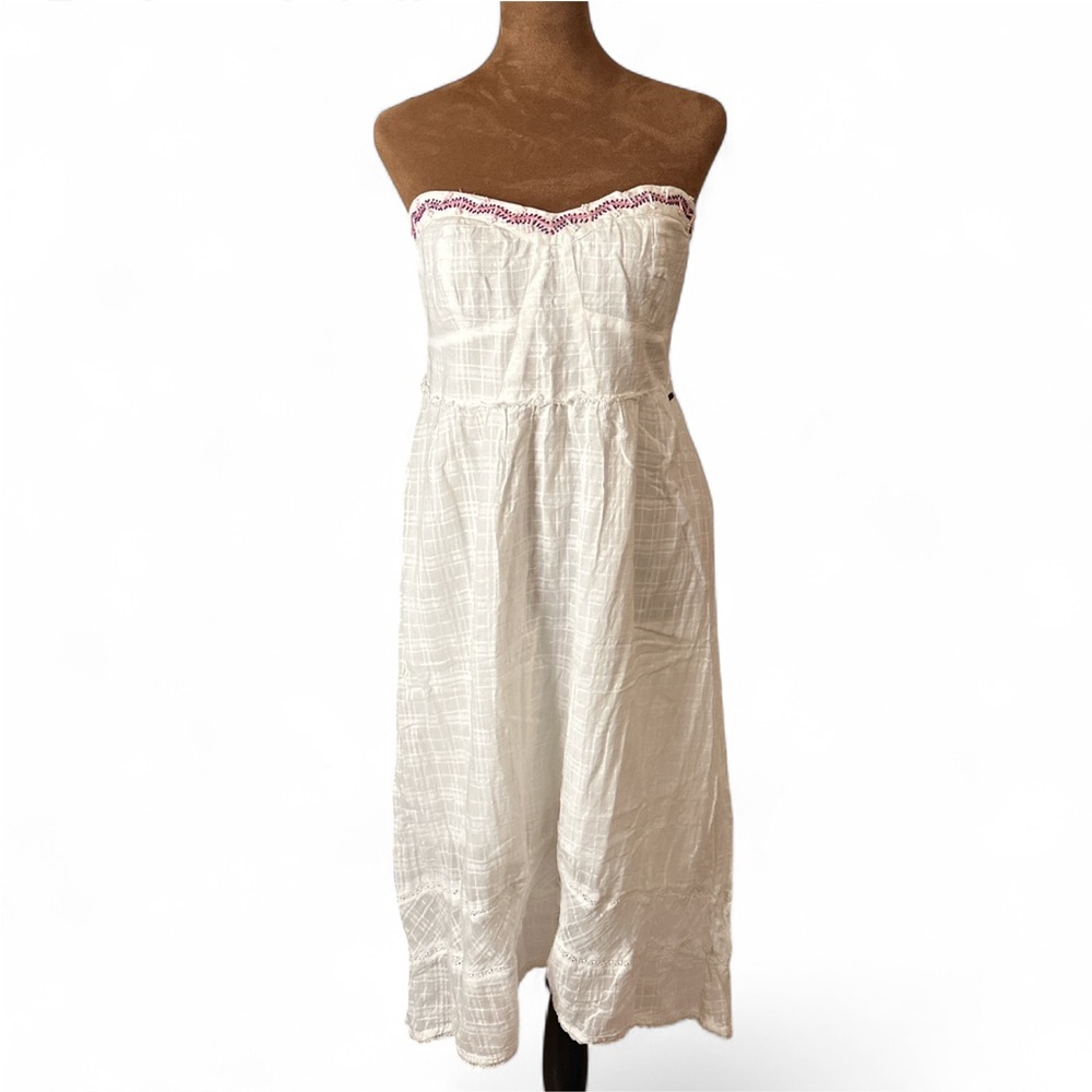 100% Cotton Roxy Cream Strapless Sundress Size L